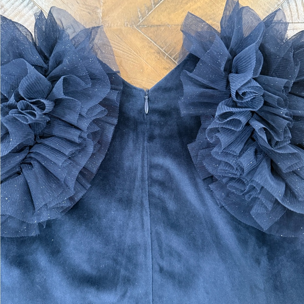 Mayoral Toddler Navy Velvet Dress with Tulle Sleeves - Size 4 - Picture 4 of 4